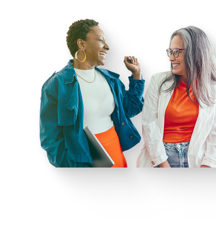 Two women smiling and connecting